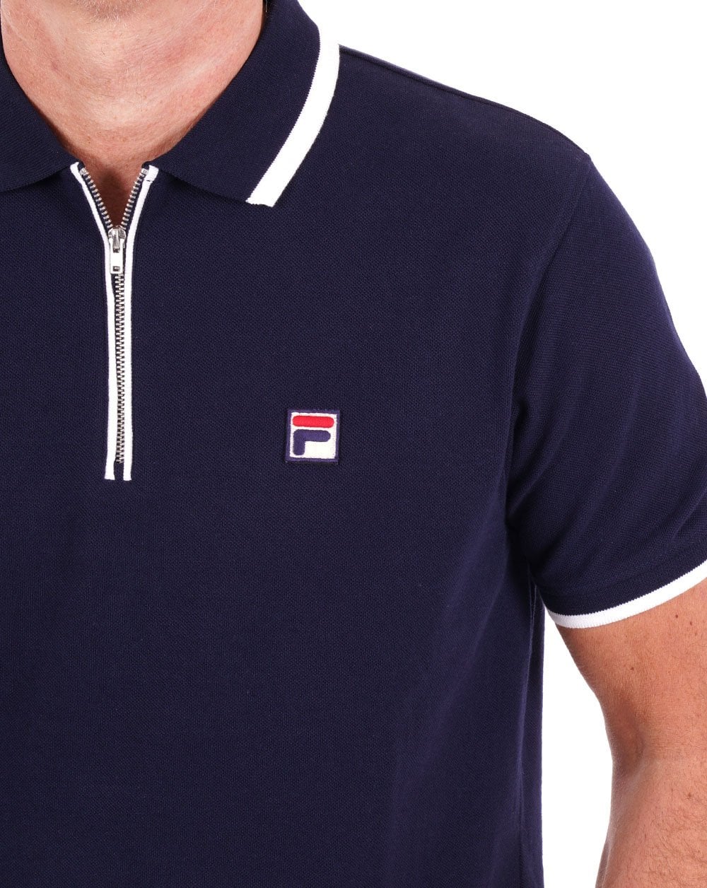 Fila Vintage Tipped Zip Polo Shirt Navy
