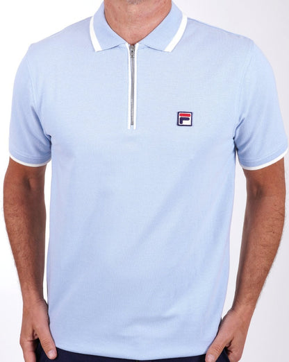 Fila Vintage Tipped Zip Polo Shirt Sky Blue