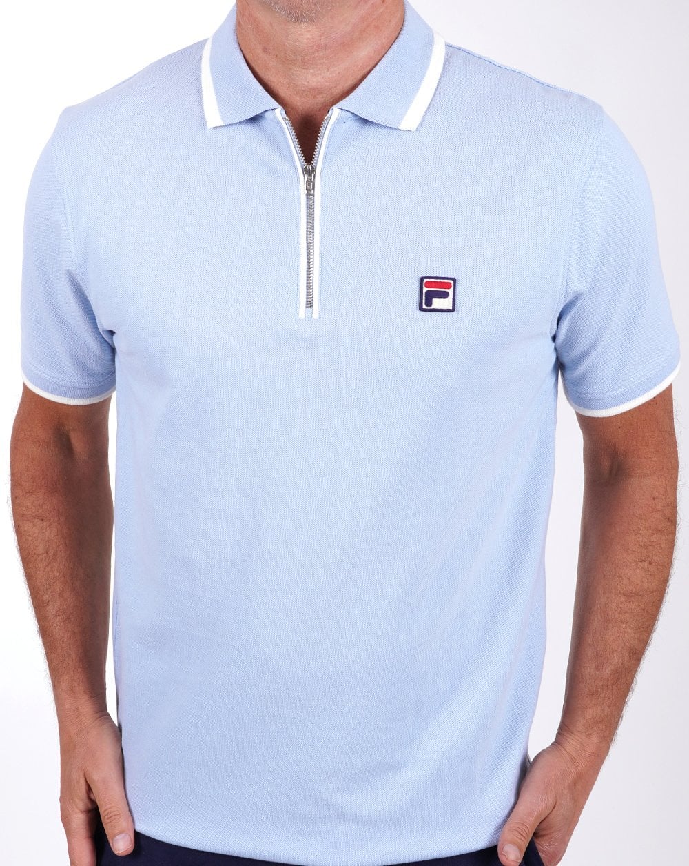 Fila Vintage Tipped Zip Polo Shirt Sky Blue