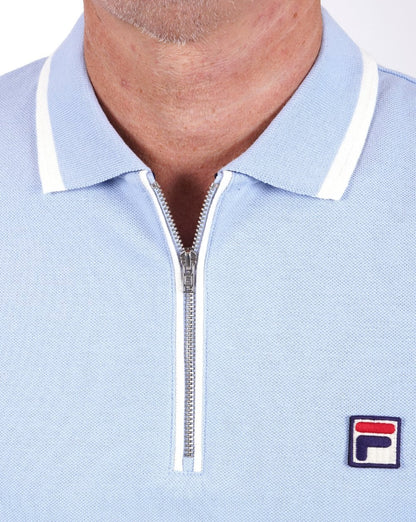 Fila Vintage Tipped Zip Polo Shirt Sky Blue