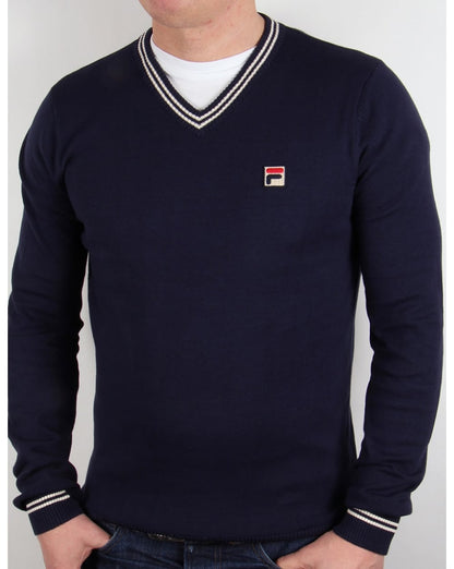 Fila Vintage V Neck Sweater Navy/White