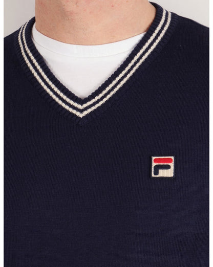 Fila Vintage V Neck Sweater Navy/White