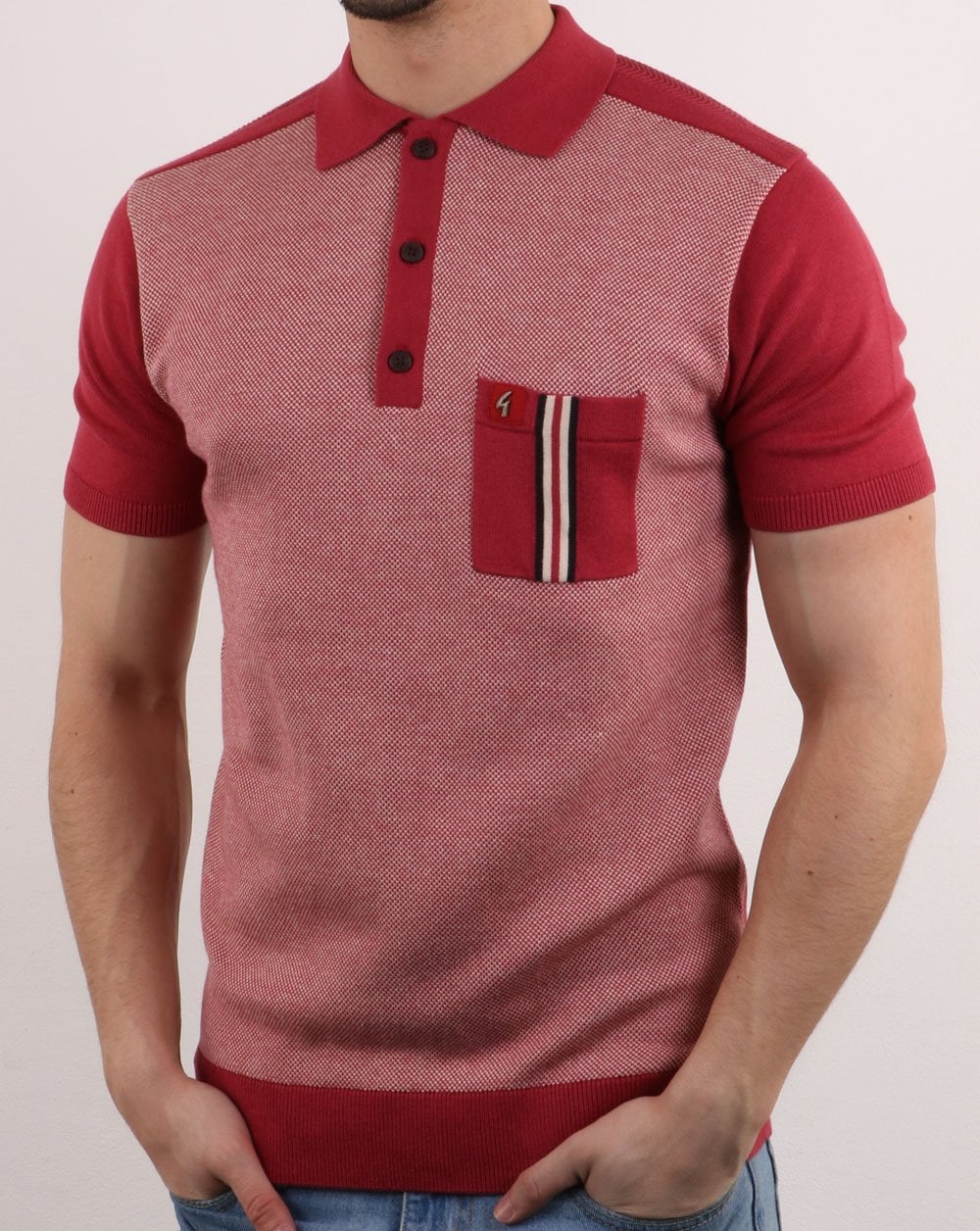 Gabicci Vintage Belair Knitted Polo Shirt Red