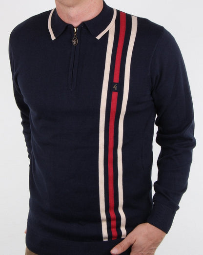 Gabicci Vintage Blade Long Sleeve Polo Navy