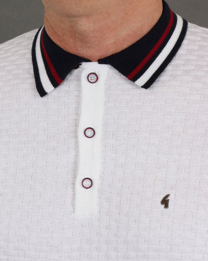 Gabicci Vintage Casper Knitted Polo Shirt White