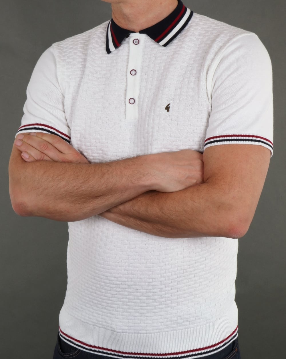 Gabicci Vintage Casper Knitted Polo Shirt White