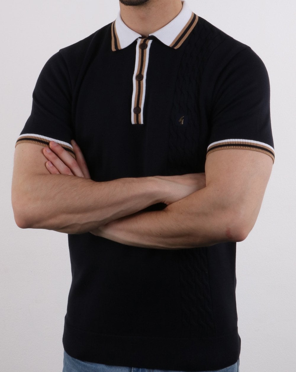 Gabicci Vintage Croxted Knitted Polo Shirt Navy