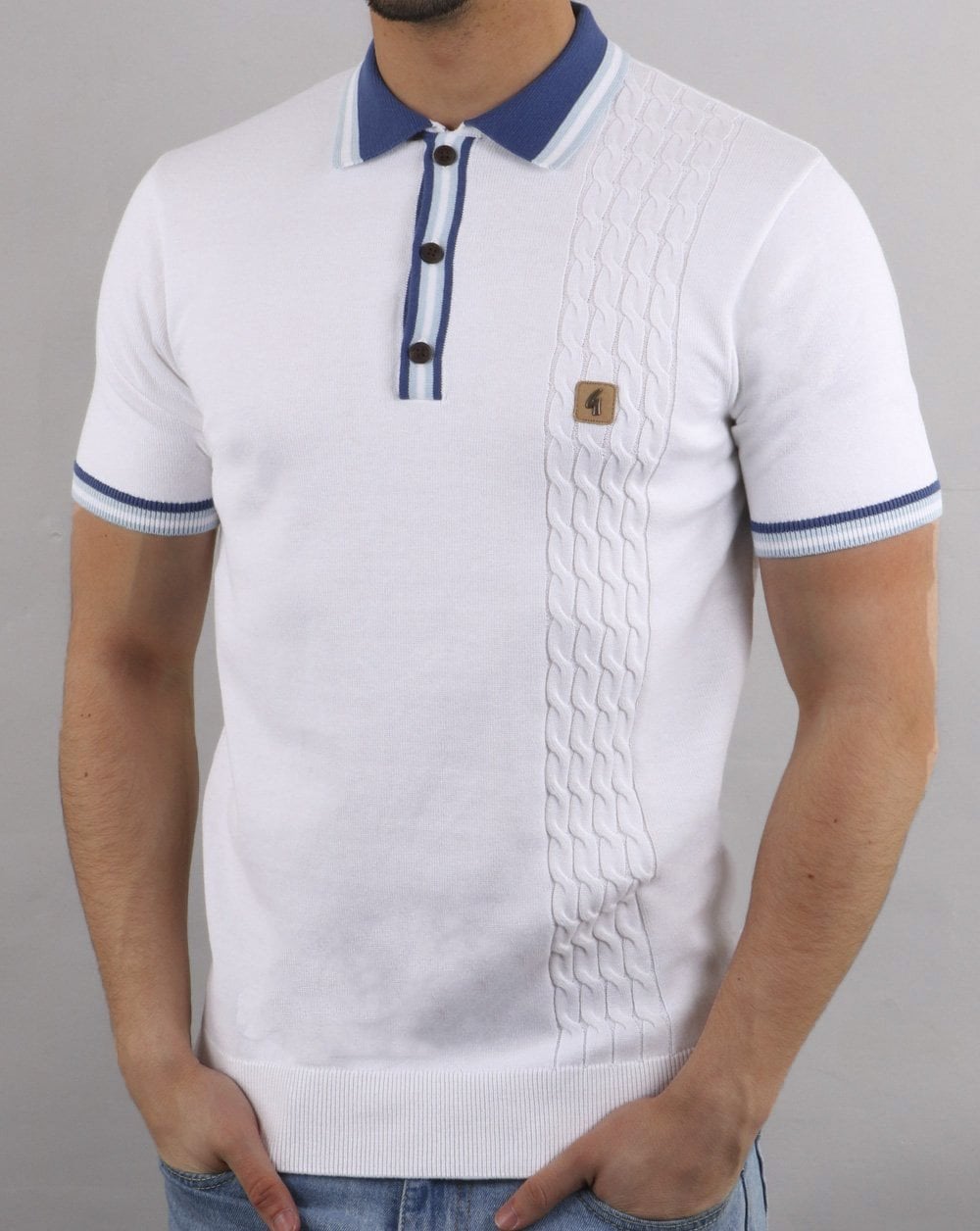 Gabicci Vintage Croxted Knitted Polo Shirt White