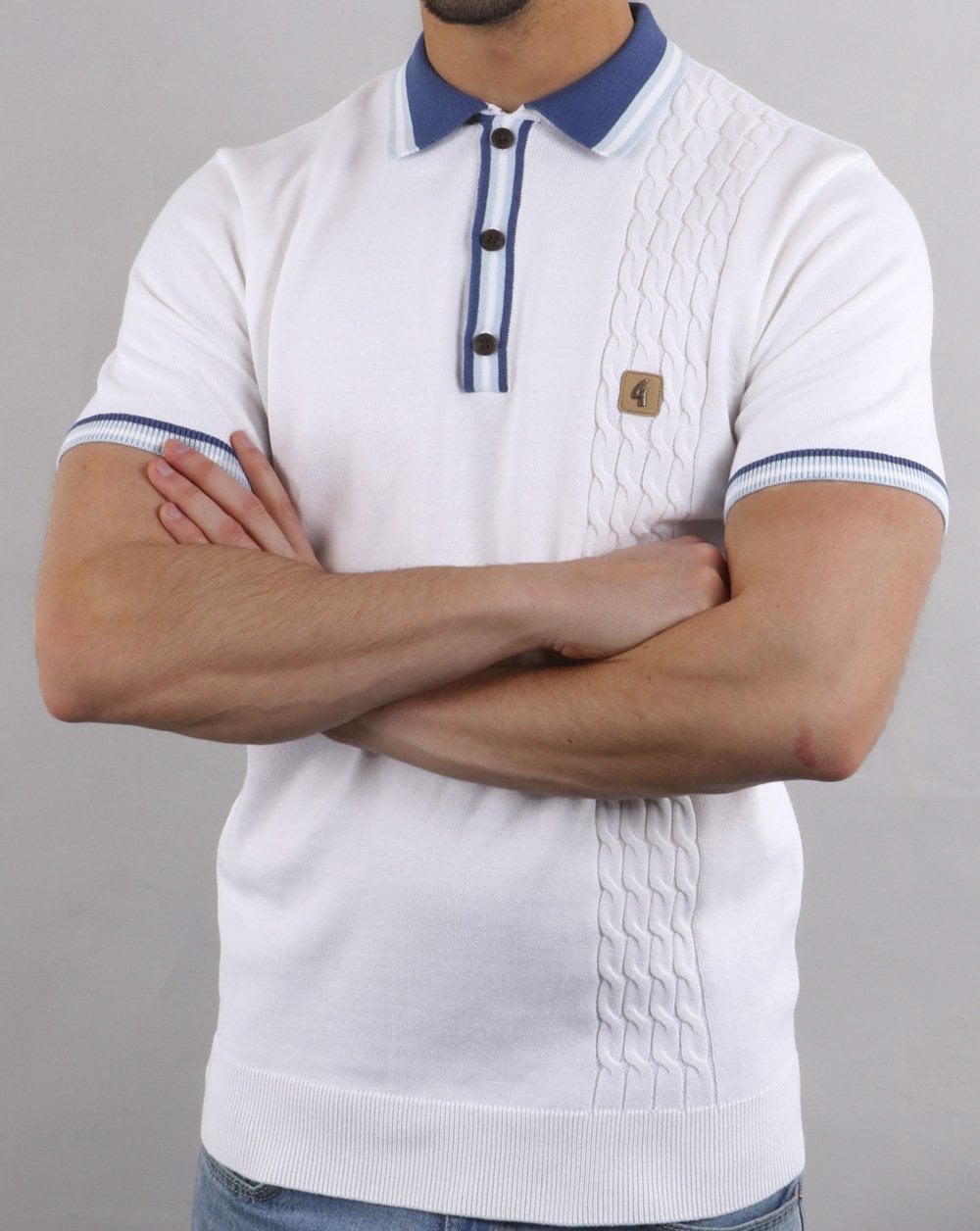 Gabicci Vintage Croxted Knitted Polo Shirt White