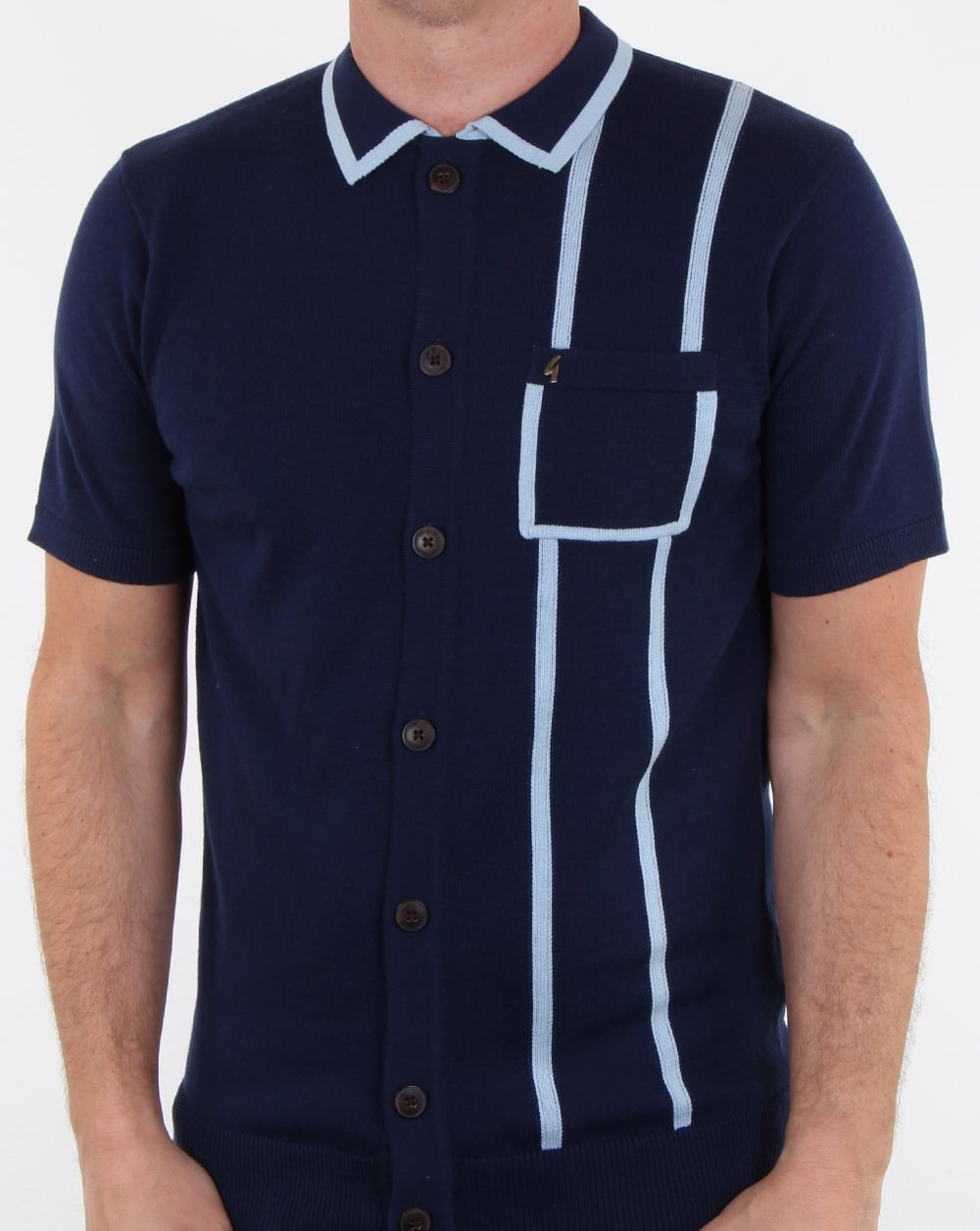 Gabicci Vintage Enquirer Short Sleeve Cardigan Surf Blue