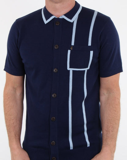 Gabicci Vintage Enquirer Short Sleeve Cardigan Surf Blue