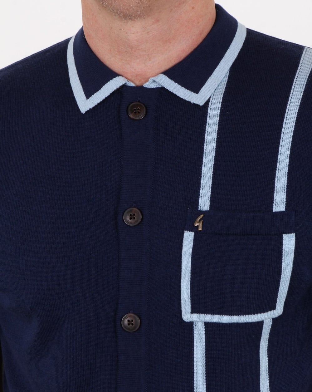 Gabicci Vintage Enquirer Short Sleeve Cardigan Surf Blue