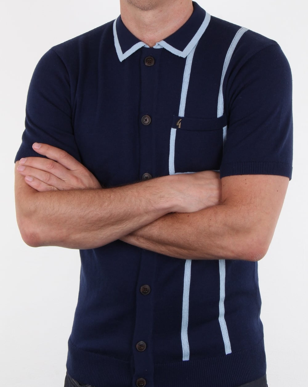 Gabicci Vintage Enquirer Short Sleeve Cardigan Surf Blue