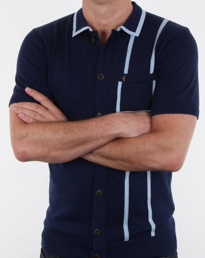 Gabicci Vintage Enquirer Short Sleeve Cardigan Surf Blue
