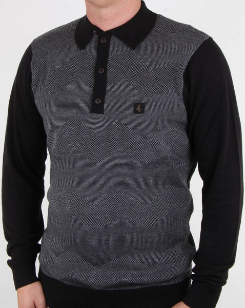 Gabicci Vintage Harcourt Long Sleeve Polo Black