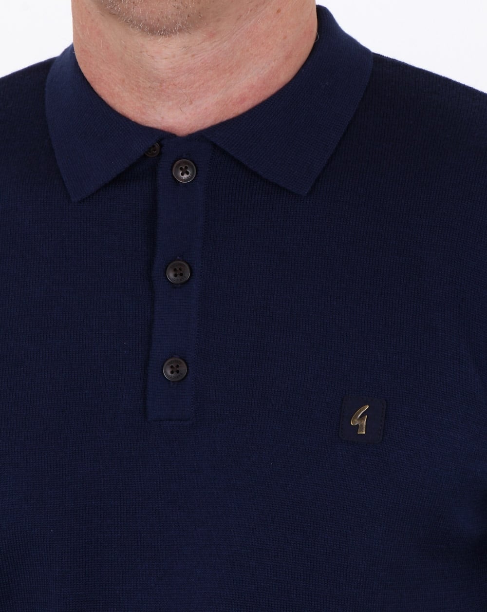 Gabicci Vintage Jackson Knitted Polo Shirt Mid Blue