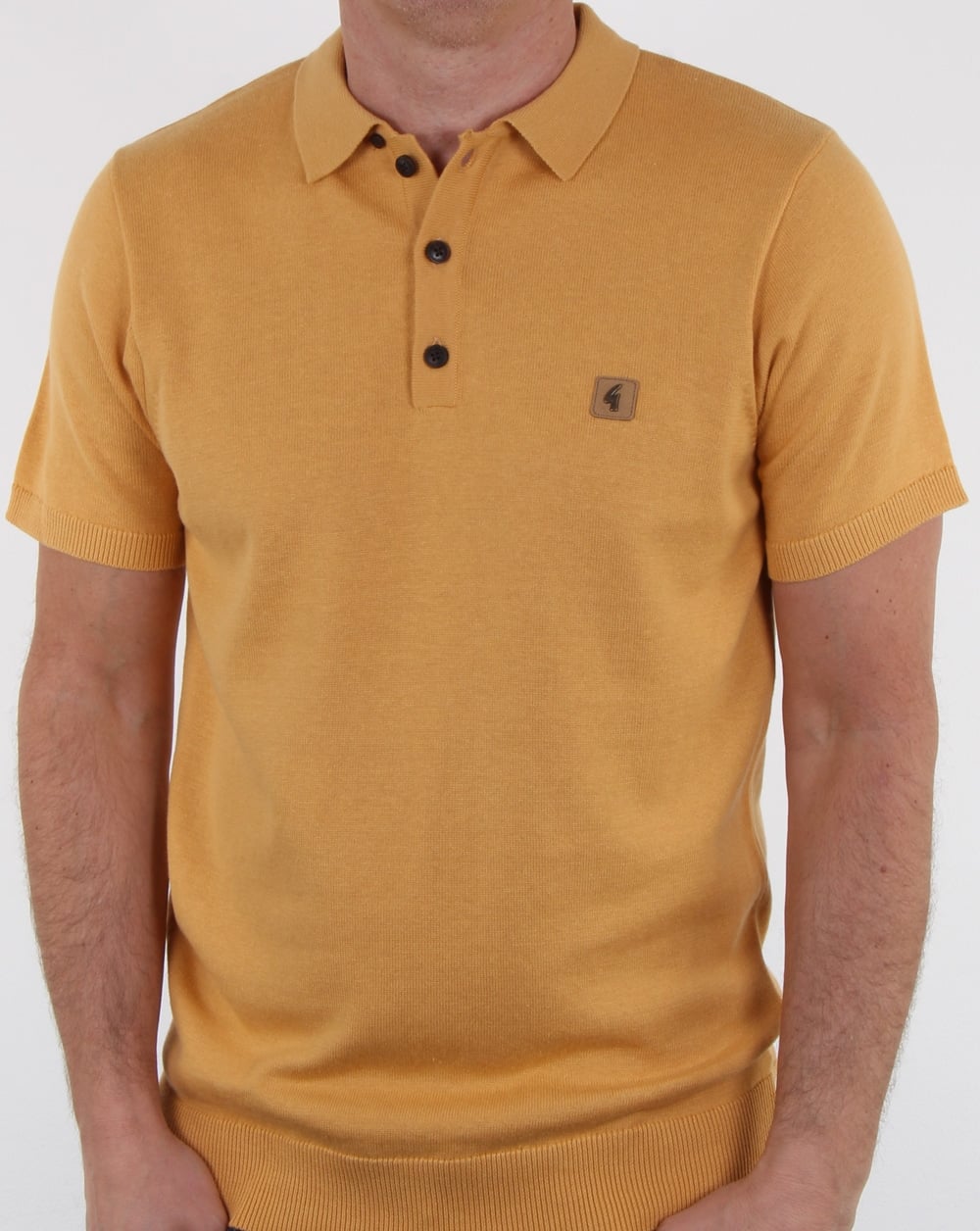 Gabicci Vintage Jackson Knitted Polo Shirt Mustard