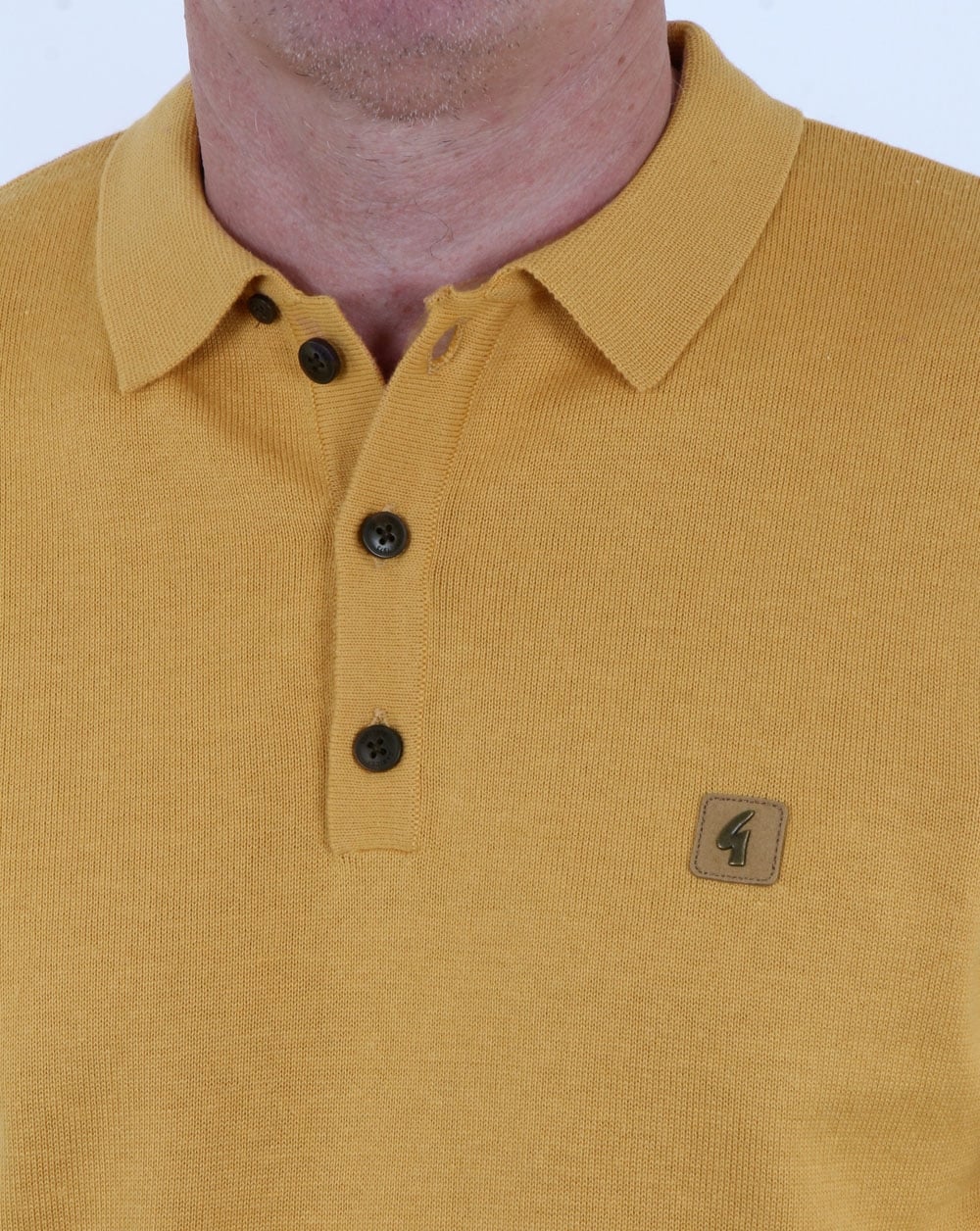 Gabicci Vintage Jackson Knitted Polo Shirt Mustard