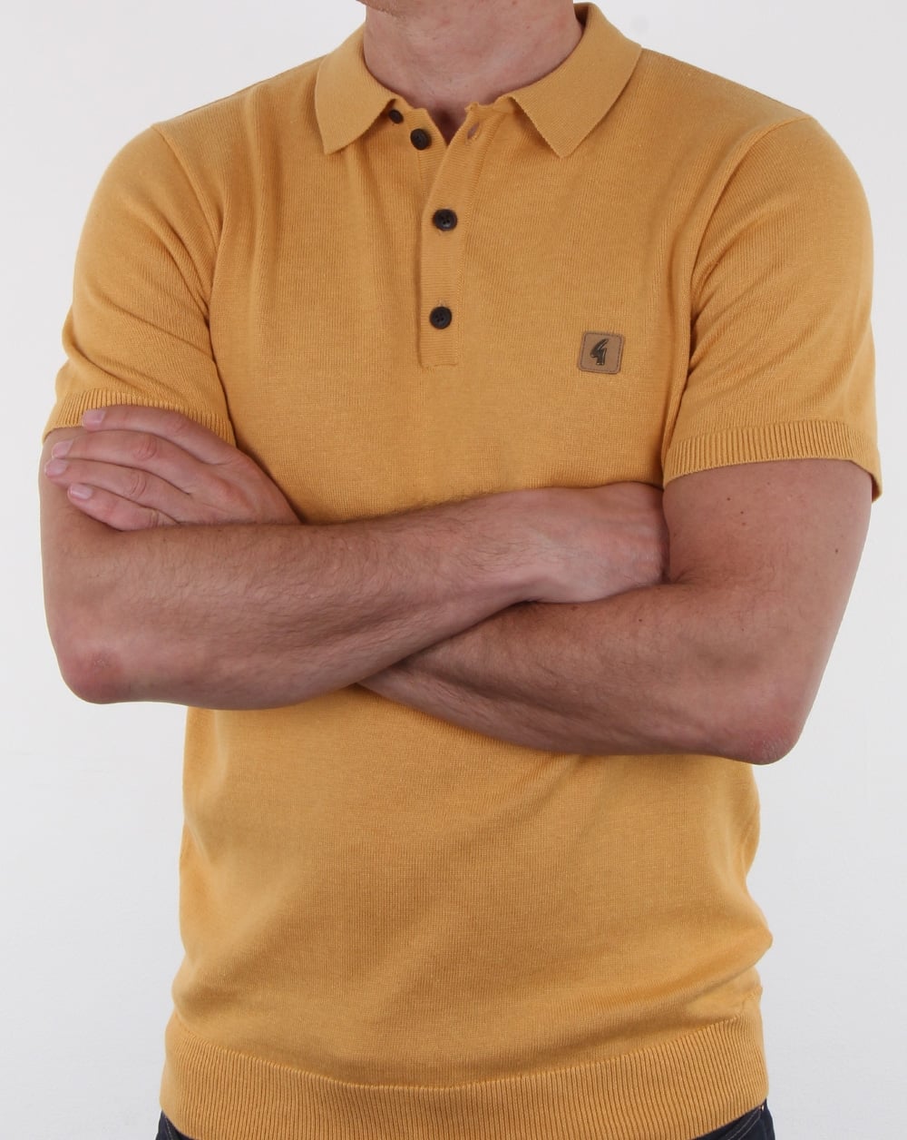 Gabicci Vintage Jackson Knitted Polo Shirt Mustard