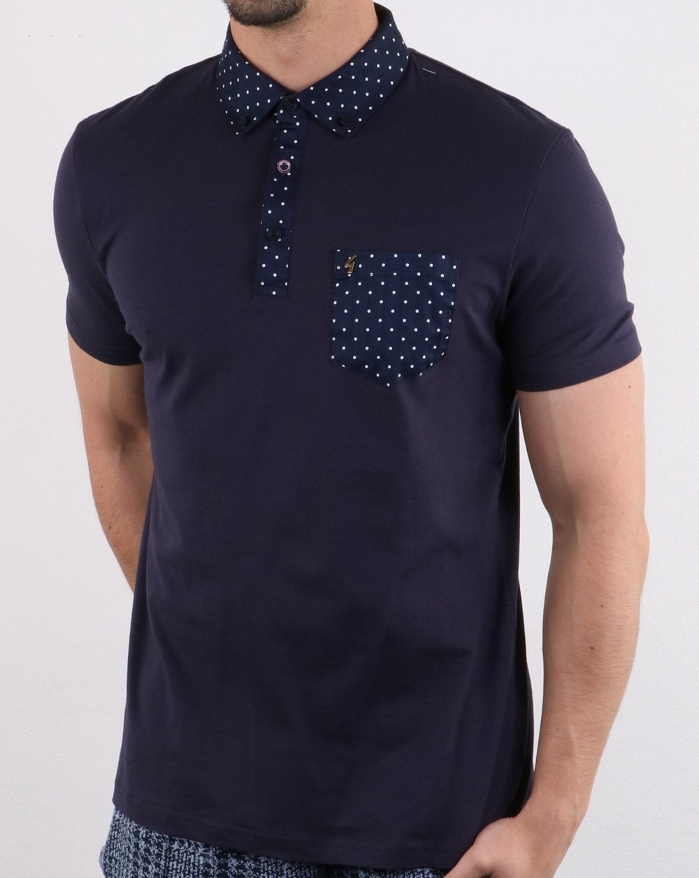 Gabicci Vintage Kemble Woven Print Polo Navy