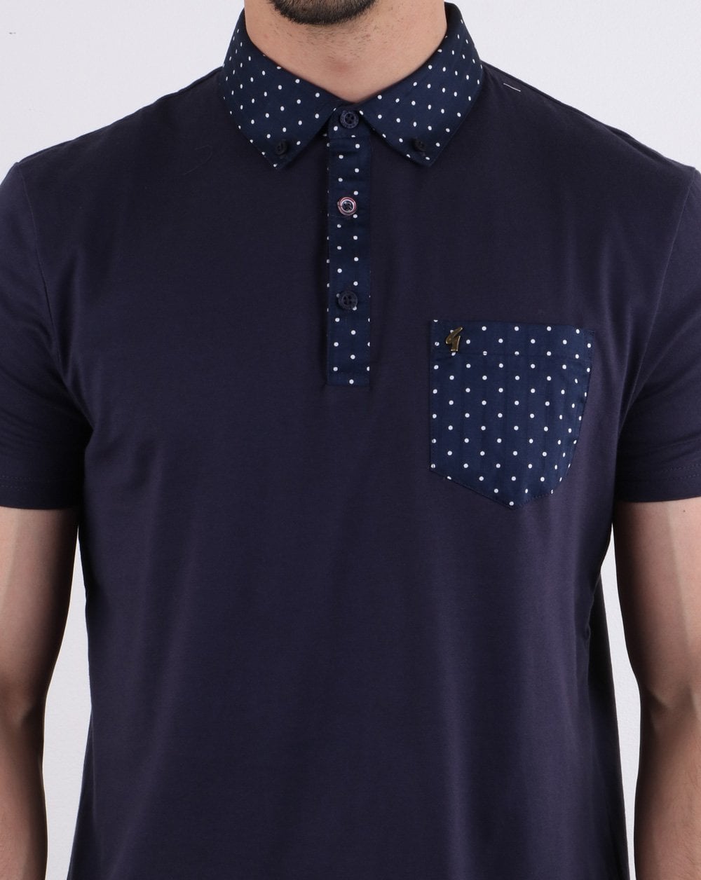 Gabicci Vintage Kemble Woven Print Polo Navy