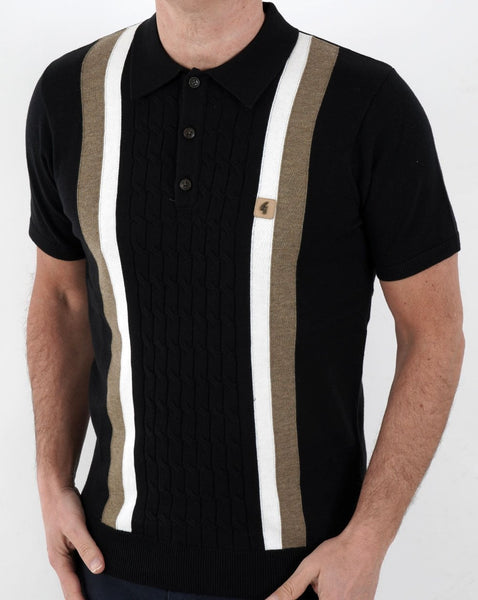 Gabicci Vintage Knitted Polo Black - Dual stripe