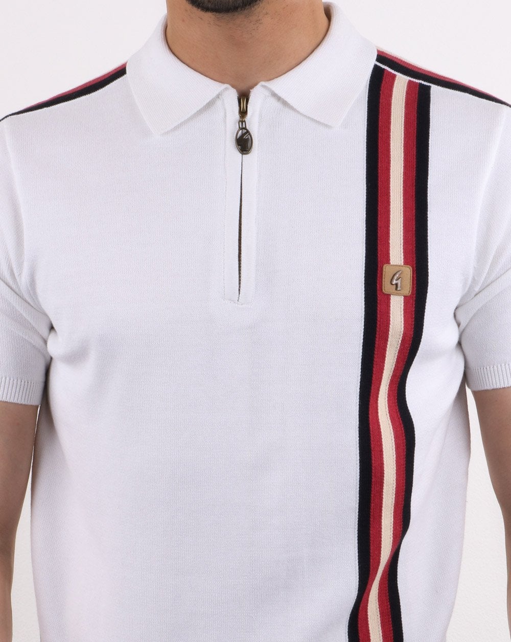 Gabicci Vintage Langton Zip Neck Knitted Polo White