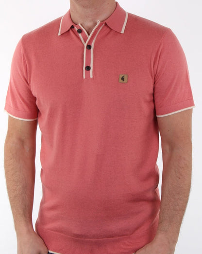Gabicci Vintage Linekar Knitted Polo Shirt Pink