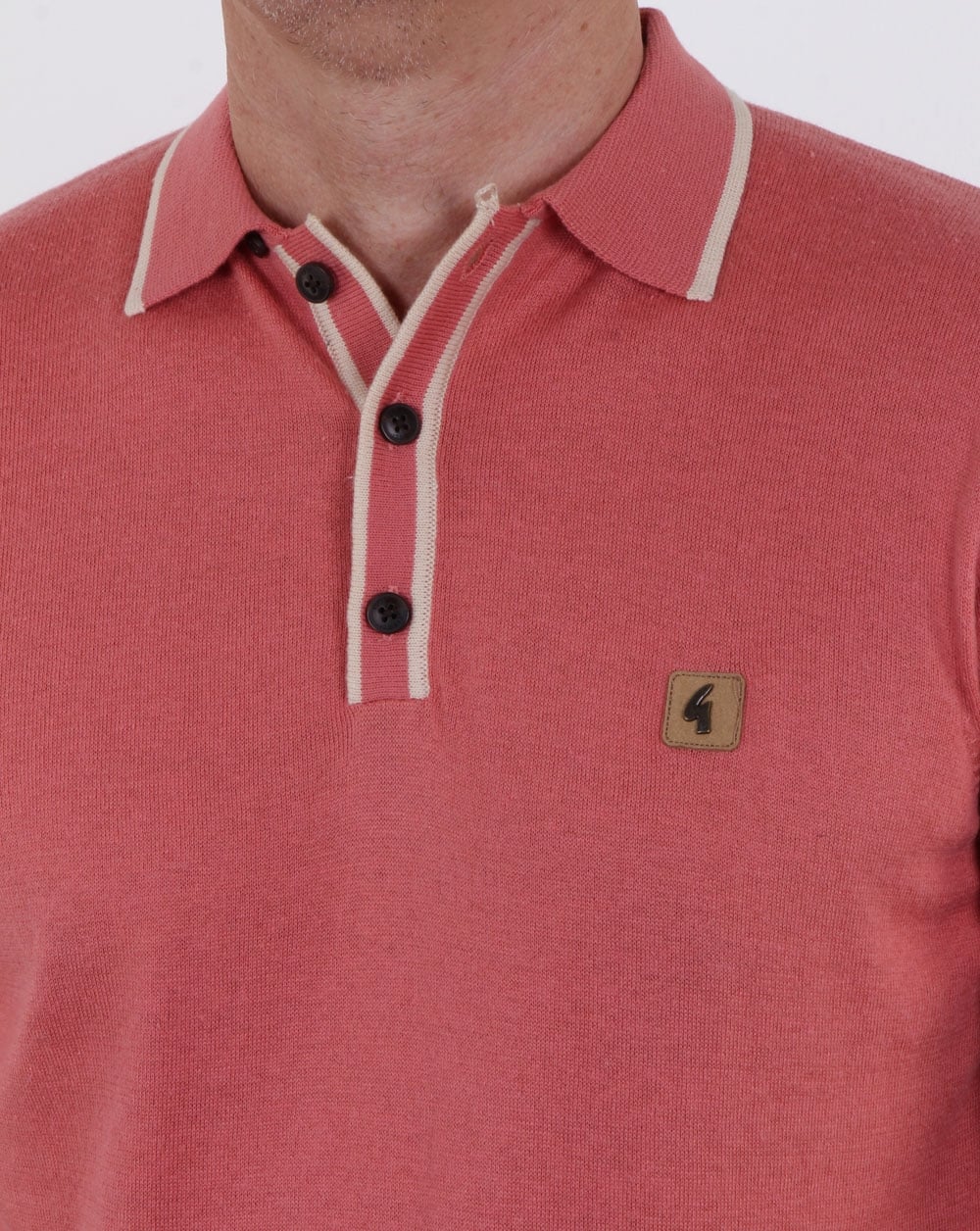Gabicci Vintage Linekar Knitted Polo Shirt Pink
