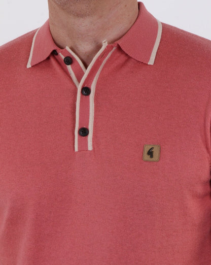Gabicci Vintage Linekar Knitted Polo Shirt Pink