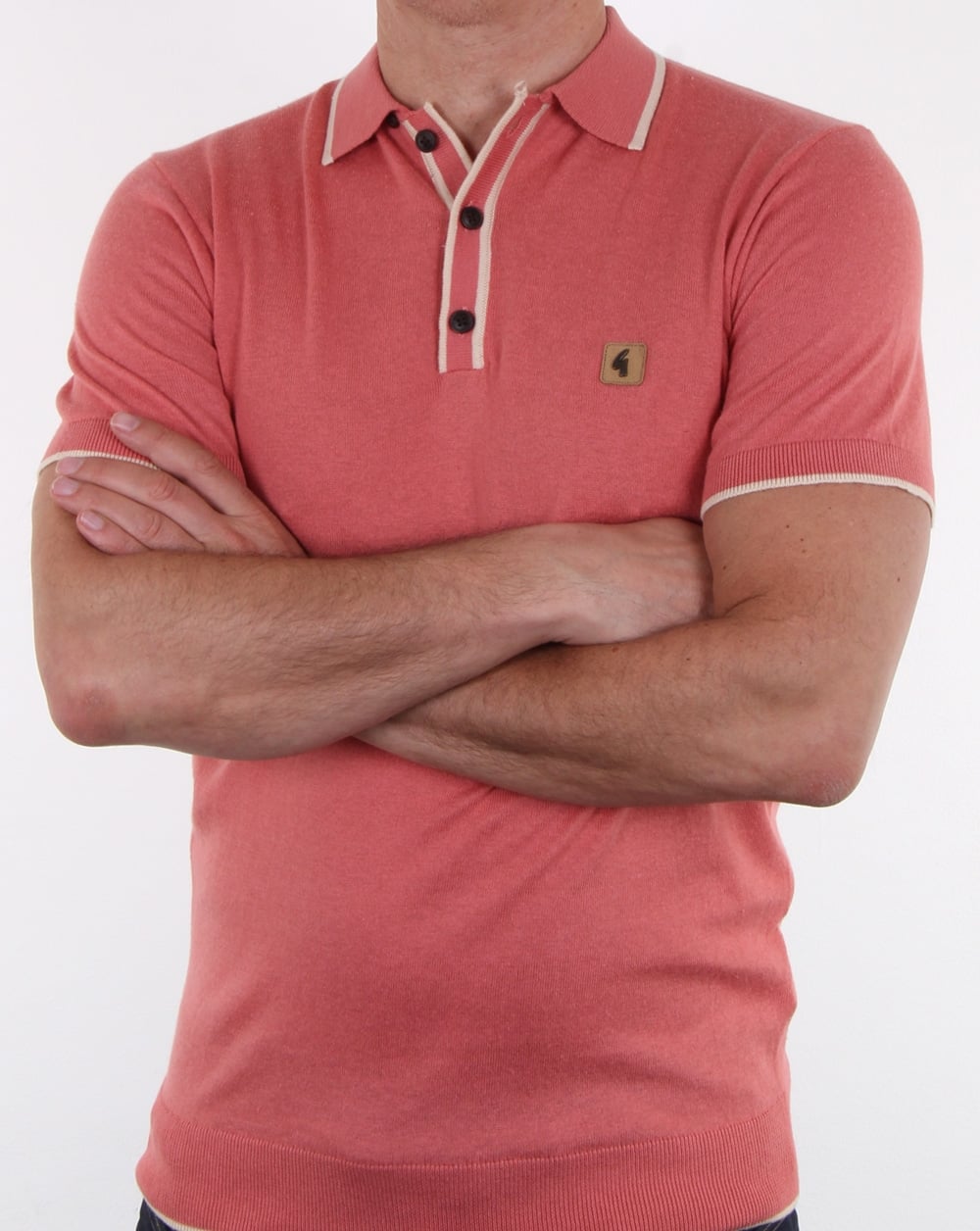 Gabicci Vintage Linekar Knitted Polo Shirt Pink
