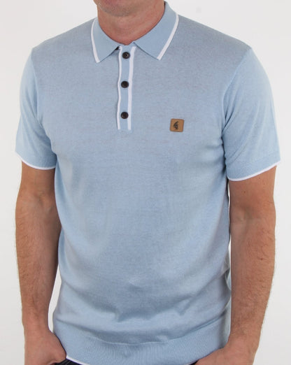 Gabicci Vintage Linekar Knitted Polo Shirt Sky Blue