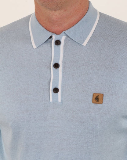 Gabicci Vintage Linekar Knitted Polo Shirt Sky Blue