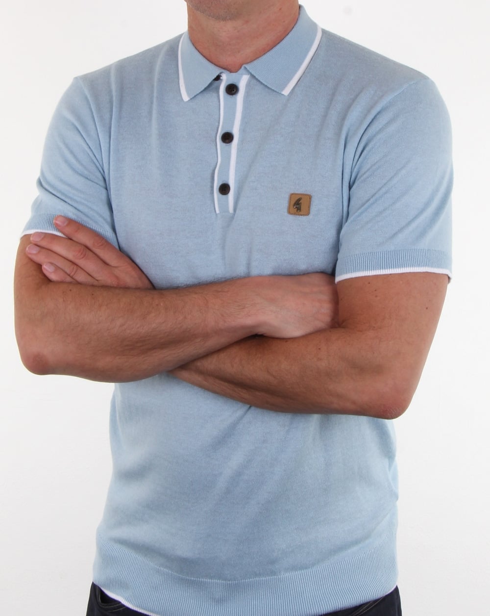 Gabicci Vintage Linekar Knitted Polo Shirt Sky Blue