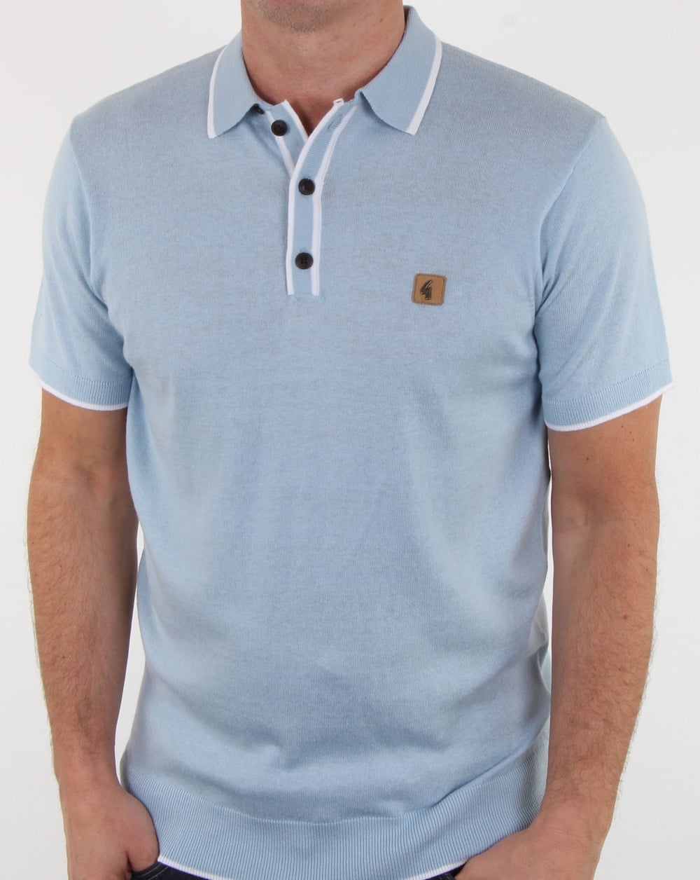 Gabicci Vintage Linekar Knitted Polo Shirt Sky Blue
