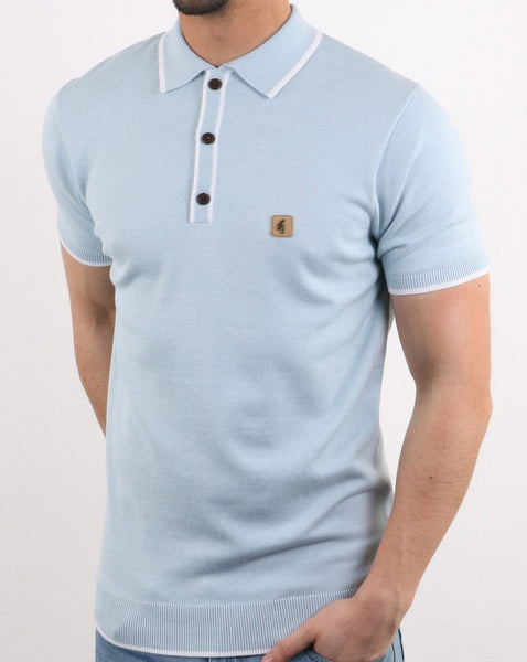 Gabicci Vintage Linekar Tip Collar Knitted Polo Sky Blue