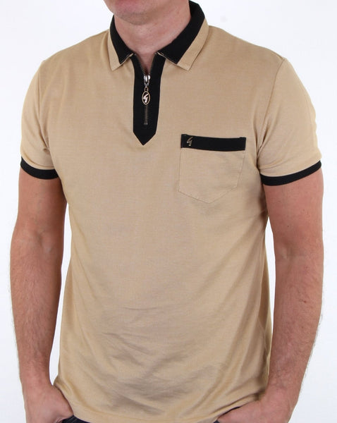 Gabicci Vintage Pirro Zipped Polo Shirt Light Mustard