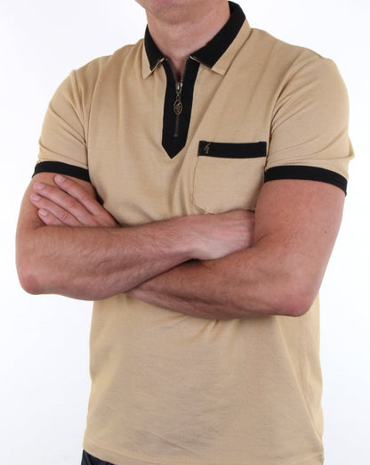 Gabicci Vintage Pirro Zipped Polo Shirt Light Mustard
