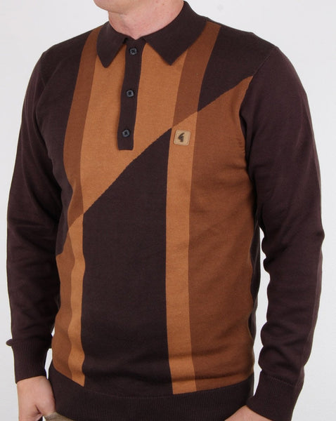 Gabicci Vintage Texas Long Sleeve Polo Espresso