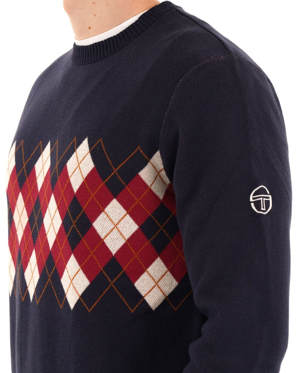 Sergio Tacchini Argyle Crew Knit Jumper Navy