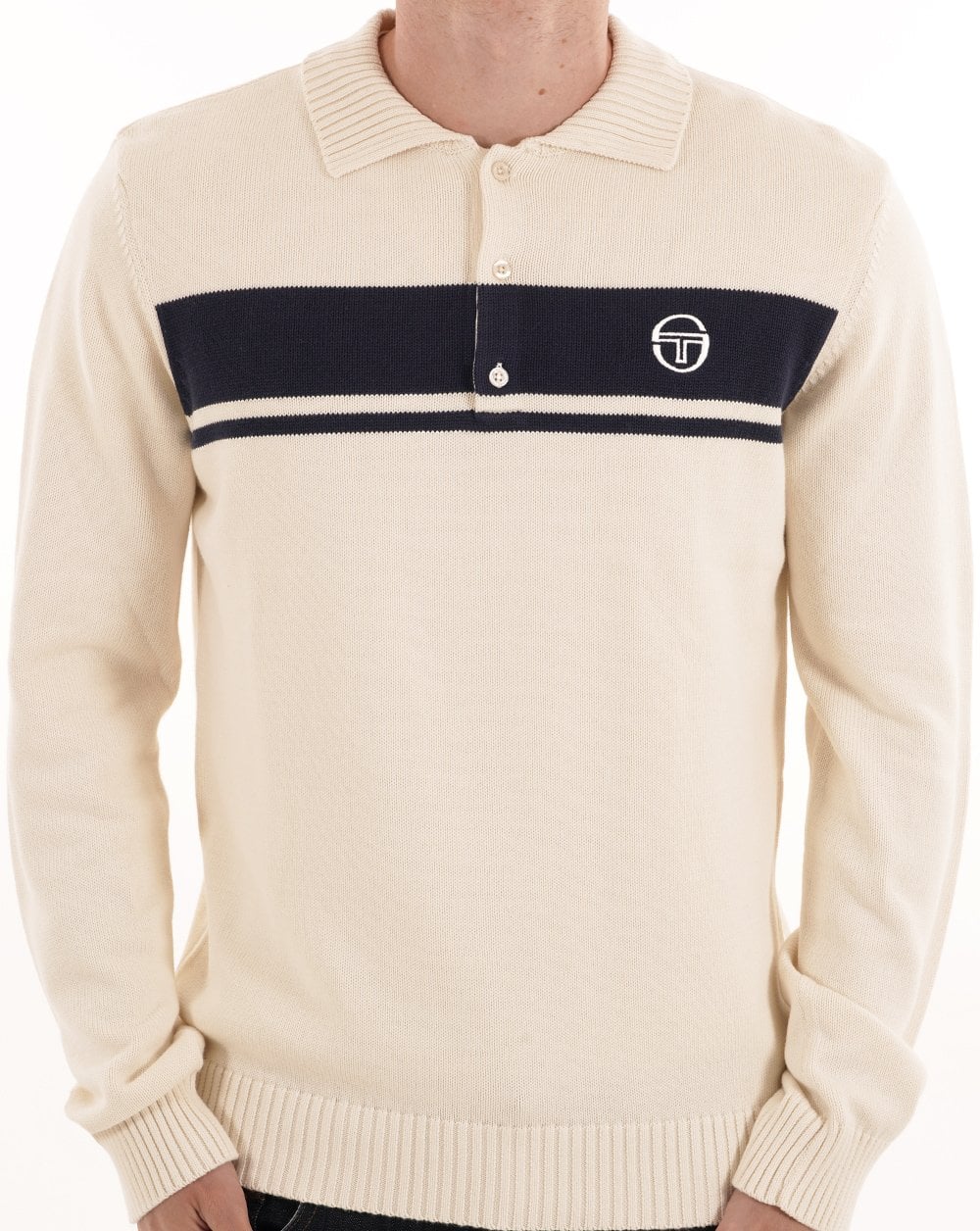 Sergio Tacchini Masters Long Sleeve Knit Polo Gardenia