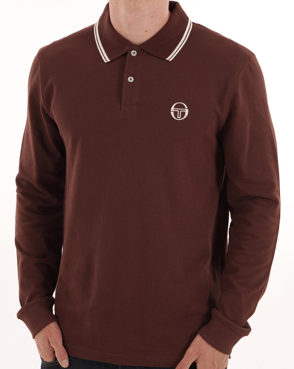 Sergio Tacchini Tipped Long Sleeve Polo Shirt Dark Brown