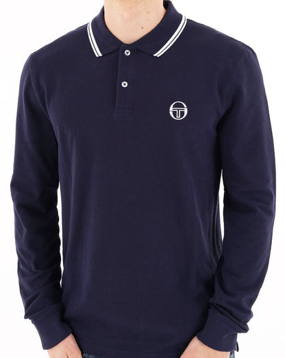 Sergio Tacchini Tipped Long Sleeve Polo Shirt Navy Blue