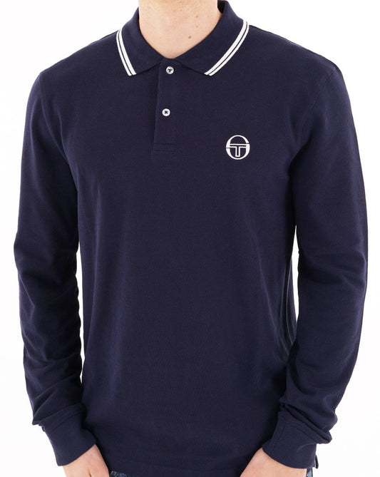 Sergio Tacchini Sergio Tacchini Tipped Long Sleeve Polo Shirt Navy Blue
